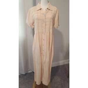 Vtg Cod Cotton Dress Linen Prairie Cottagecore Button Down 90's Size M Apricot